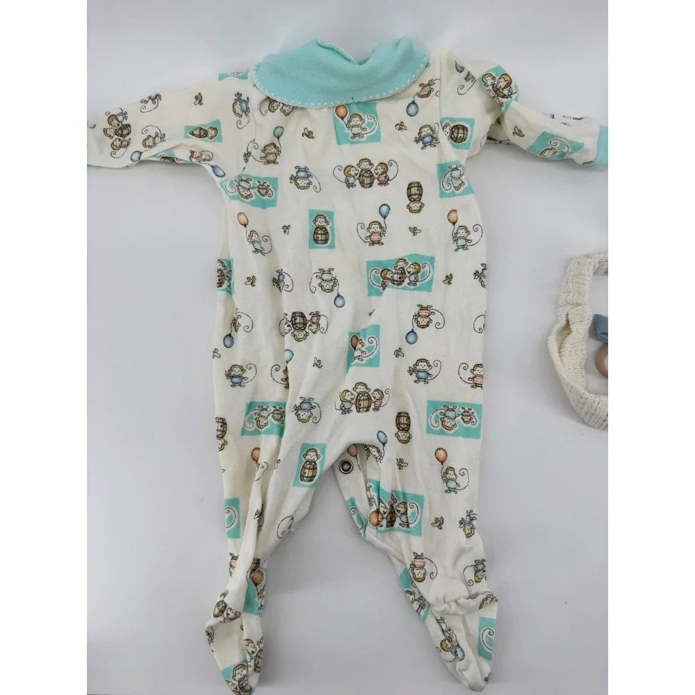 Carters Baby Girl Monkey Print Footed Sleeper and 8 Piece Headband Set 0-3M
